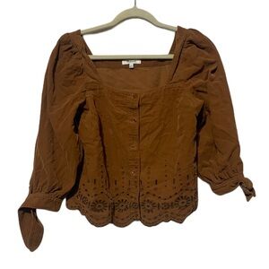 Madewell Boho Eyelet Detail Light Brown Corduory Top